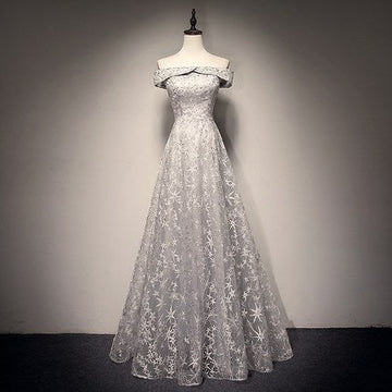 A Line Tulle Prom Dresses White Lace Bridesmaid Dress HZ1023